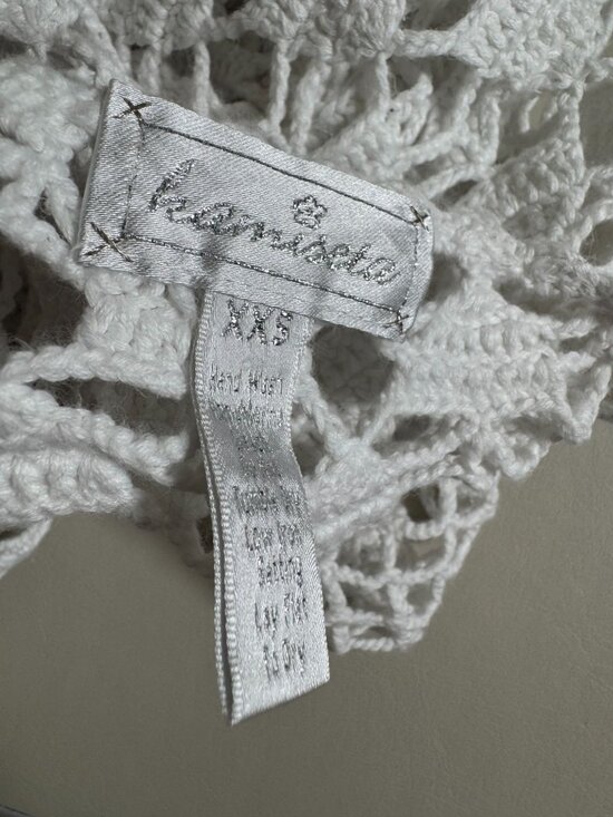 Kamiseta Crochet Open Knit White Top size XXS Short Sleeves Cottage Beachy - Picture 12 of 15